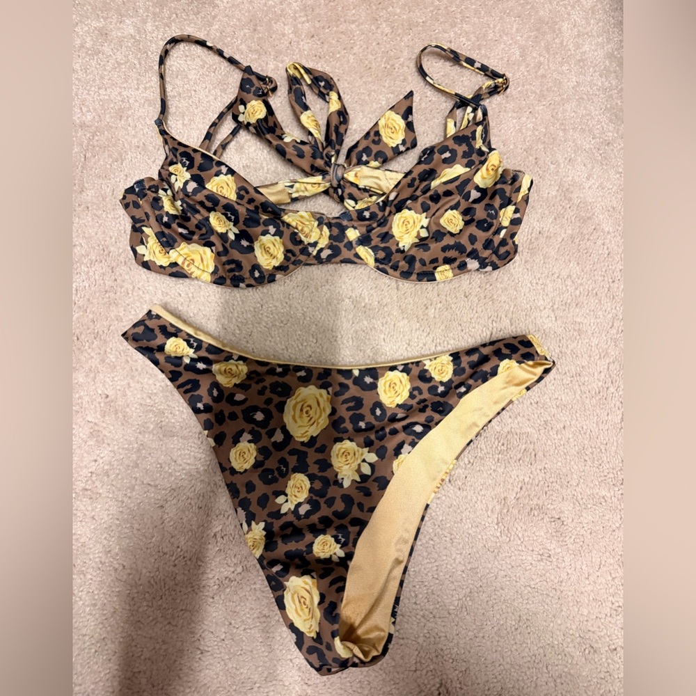 Leopard & Yellow Rose Bikini Set - Women's Swim